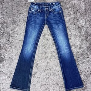 Miss Me Blue Boot Cut Jeans with Vintage Fading